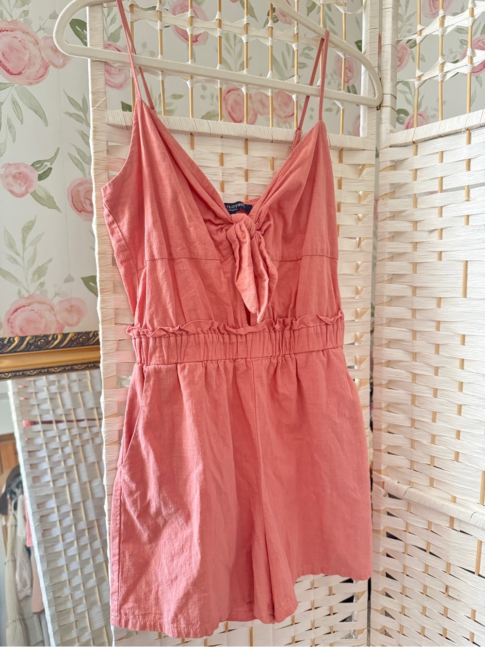 Coral Pink Tie-Front Romper
